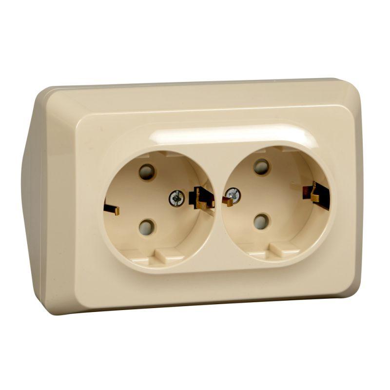 розетка угловая 2-м оп этюд 16а ip20 250в с заземл. защ. шторки крем. se pa16-108k от BTSprom.by