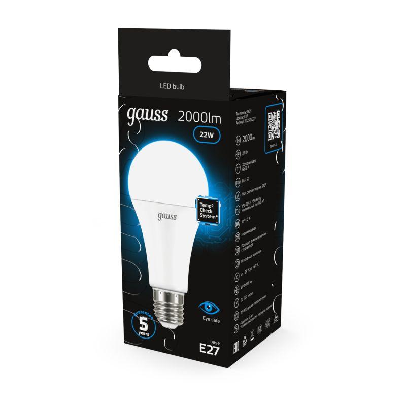 Лампа светодиодная Black 22Вт A70 грушевидная 6500К холод. бел. E27 2000лм GAUSS 102502322 фото в каталоге от BTSprom.by