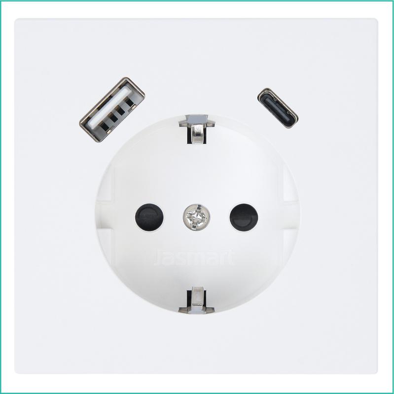 розетка сп fd shuko 16а с заземл. защ. шторки с 2-мя заряд. устр. usb тип a+c 25вт механизм бел. матов. soft touch jasmart fd5501usb-25pwm от BTSprom.by