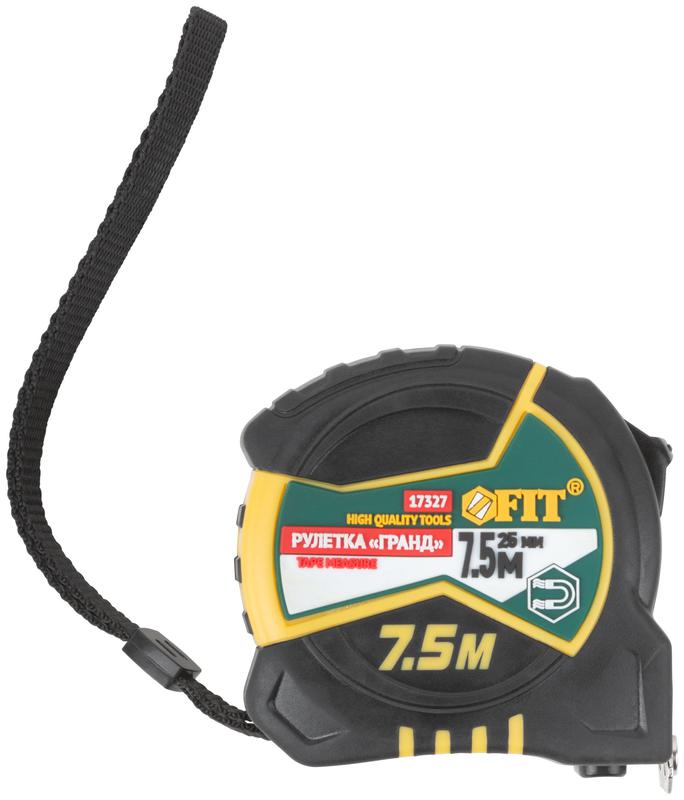  Рулетка Гранд 7.5мх25мм калибр. лента; нейлон. покрытие; магн. крючок; двойной стопор; прорезиненный корпус FIT 17327 фото в каталоге от BTSprom.by