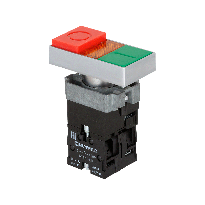 кнопка двойная с led подсветкой 220в ac/dc красн./зел. 1no+1nc выступающий толкатель мет. mtb2-bw8463 овен 58230 от BTSprom.by