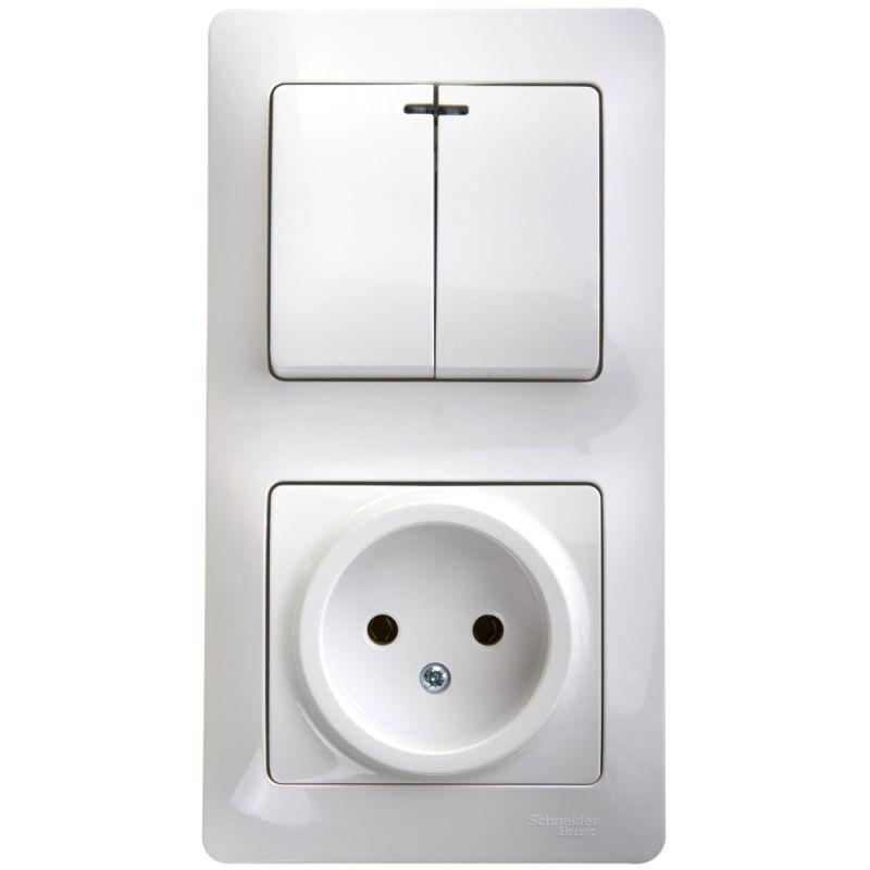 блок комбинированный glossa (розетка + 2-кл. выкл. с подсветкой) бел. se gsl000173 от BTSprom.by