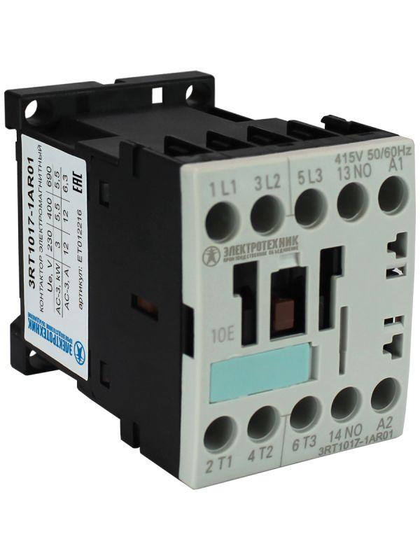 контактор электромагнитный 3rt1017-1ar01 3-пол. 12а ac-3 55квт/400в 1нo 415в ac 50/60гц типоразмер s00 винт. клеммы ip20 электротехник et012216 от BTSprom.by