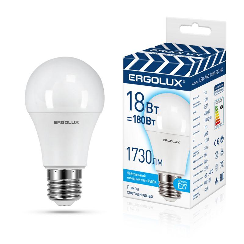 лампа светодиодная led-a60-18w-e27-4k замена лон 18вт е27 4500к 172-265в промо ergolux 15558 от BTSprom.by
