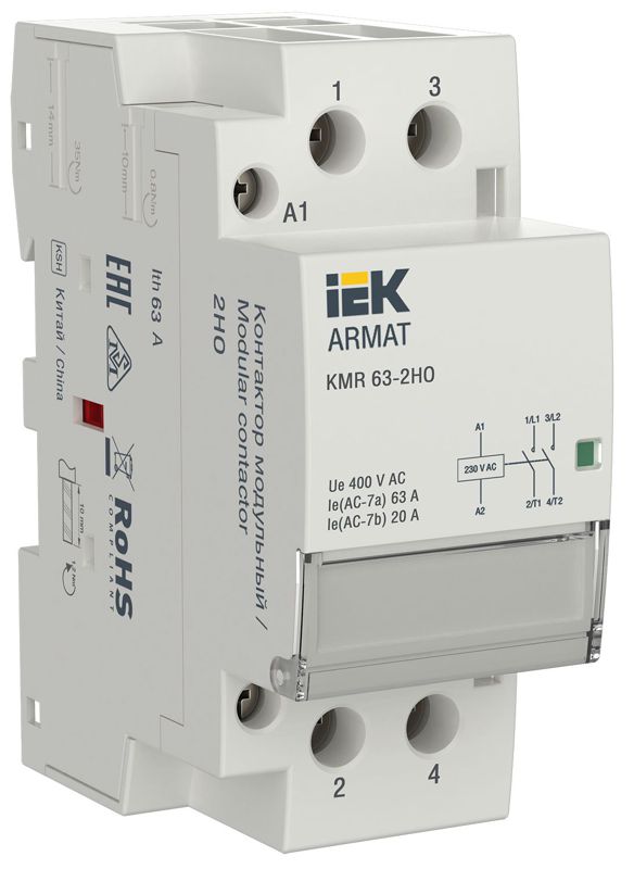 контактор модульный kmr 63а 230в ac 2но armat iek ar-kmr10-063-20-230 от BTSprom.by