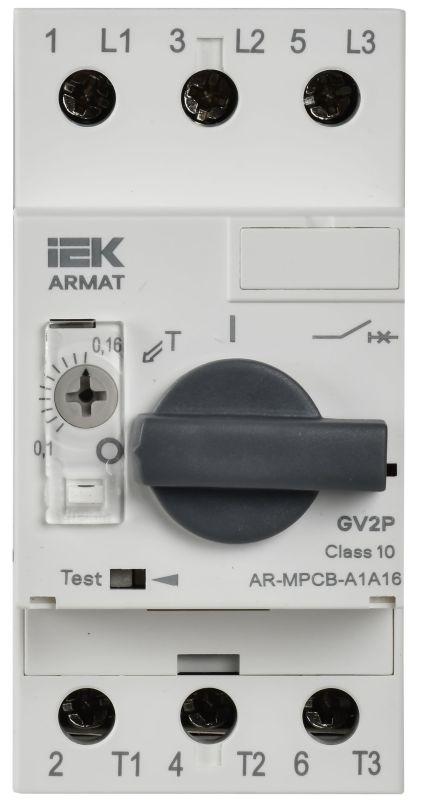  Выключатель автоматический защиты двигателя A1 GV2P 0.1-0.16А ARMAT IEK AR-MPCB-A1A16 фото в каталоге от BTSprom.by
