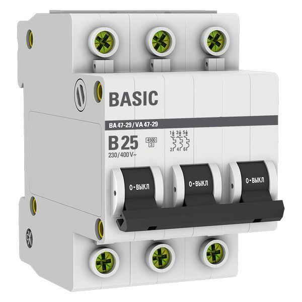 выключатель автоматический модульный 3п b 25а 4.5ка ва 47-29 basic ekf mcb4729-3-25-b от BTSprom.by