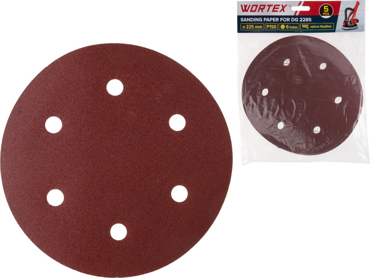 шлифлист 225 мм р150 самосцепл. 6 отв. 5 шт. wortex для dg 2285 1304563 от BTSprom.by