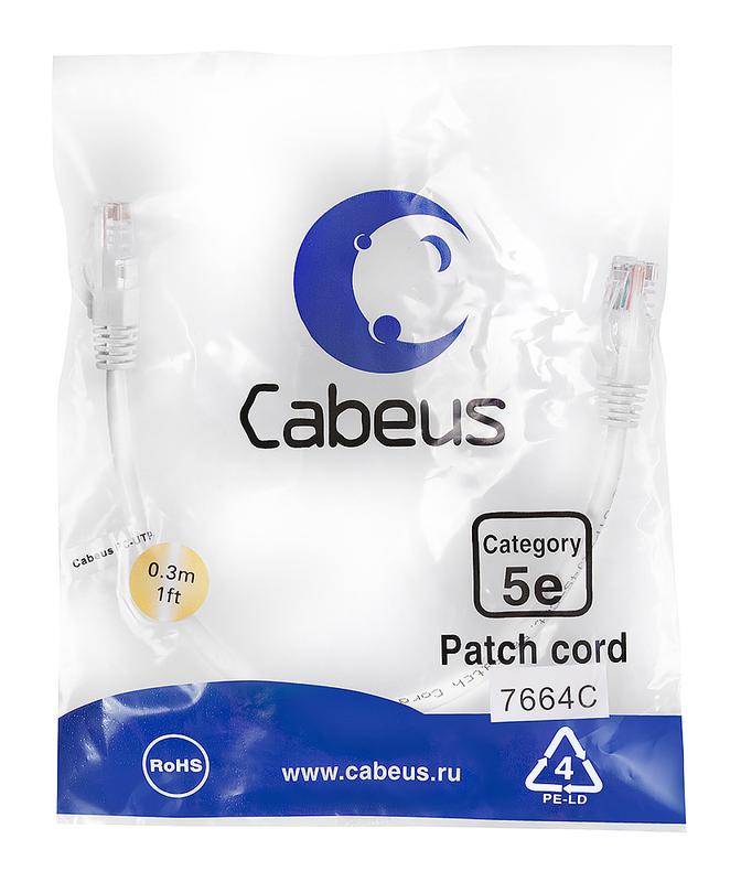 патч-корд u/utp кат.5e pc-utp-rj45-cat.5e-0.3m-wh-lszh 2хrj45/8p8c неэкранир. lszh 0.3м бел. cabeus 9487c от BTSprom.by