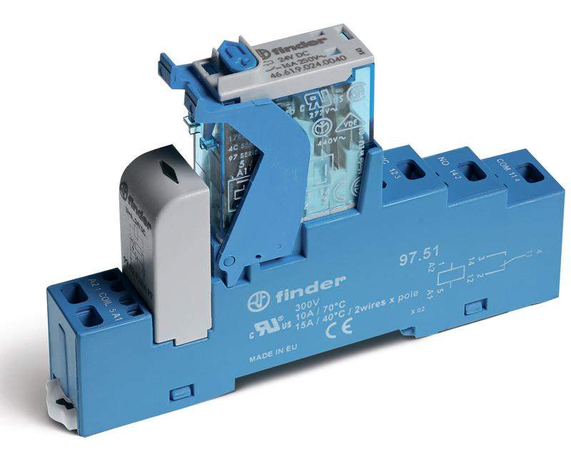 модуль интерфейсный (сборка 46.61.8.048.0040 + 99.02.0.060.98 + 97.51spa) электромеханич. реле 1co 16а agni 48в ac ip20 безвинт. клеммы (пружинный зажим) пластик. клипса led + варистор кнопка тест + мех.индикатор finder 4c5180480060spa от BTSprom.by