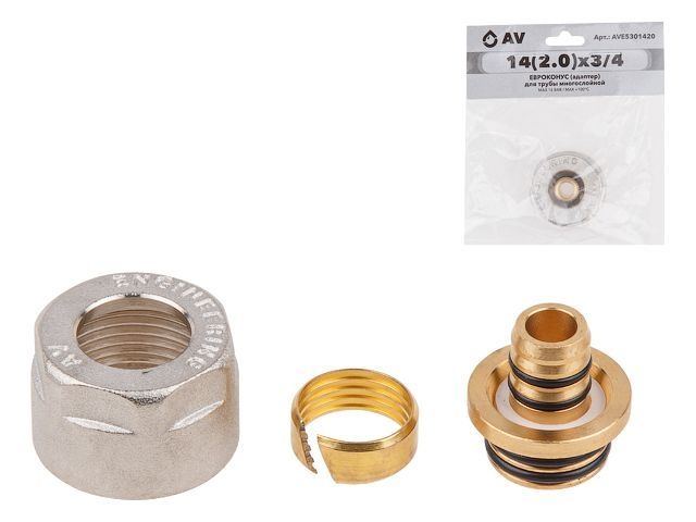 евроконус (адаптер) 14(2.0) х 3/4" вн. для труб pex, av engineering (инд. упак.) (heavy) ave5301420 от BTSprom.by
