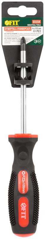  Отвертка "Универсал" CrV сталь прорезиненная ручка профи 6х100мм РZ2 FIT 55154 фото в каталоге от BTSprom.by