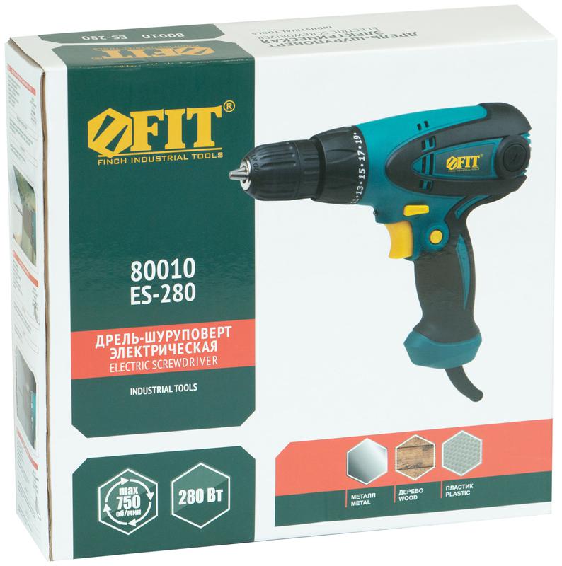  Дрель-шуруповерт электрическая 280Вт 0-750об/мин БзП 10мм 14Нм FIT 80010 фото в каталоге от BTSprom.by