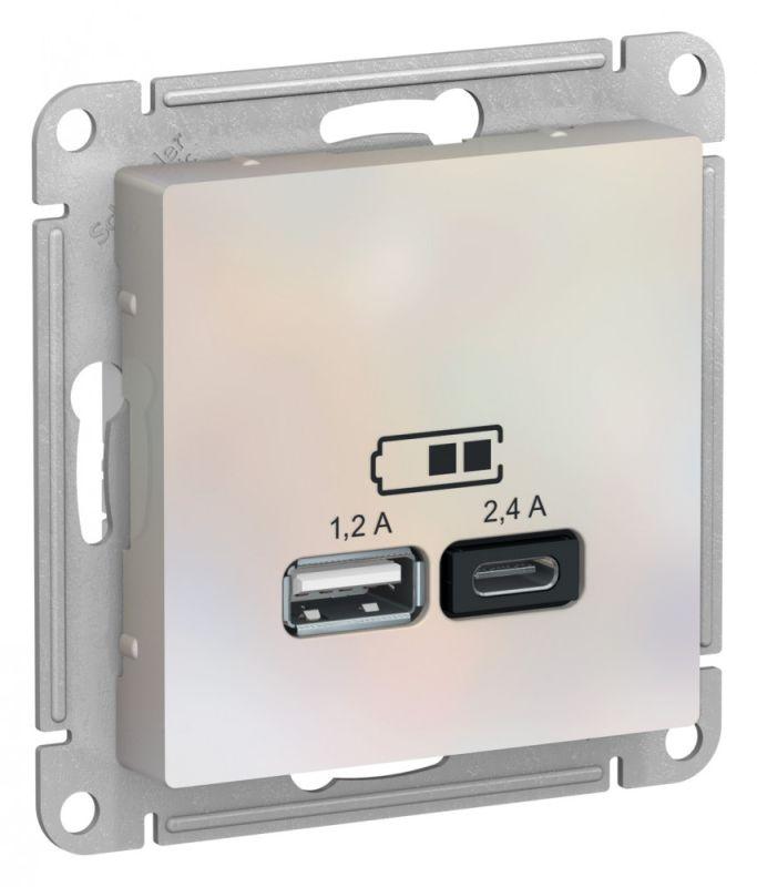 розетка usb atlasdesign тип a+c 5в/2.4а 2х5в/1.2а механизм жемчуж. se atn000439 от BTSprom.by