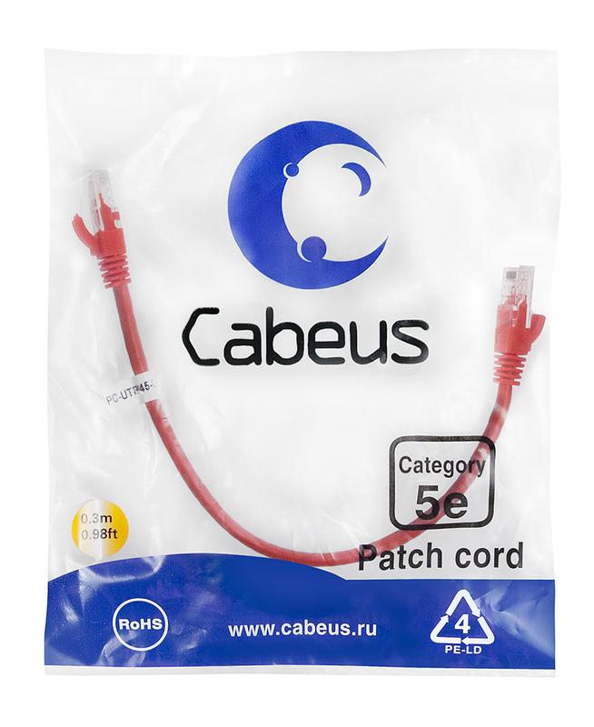 патч-корд u/utp кат.5e pc-utp-rj45-cat.5e-0.3m-rd 2xrj45/8p8c неэкранир. pvc 0.3м красн. cabeus 7660c от BTSprom.by