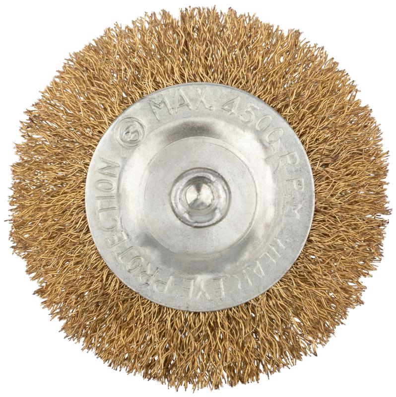  Корщетка дисковая прямая со шпилькой стальная латунированная волнистая проволока 75мм КУРС 38464 фото в каталоге от BTSprom.by