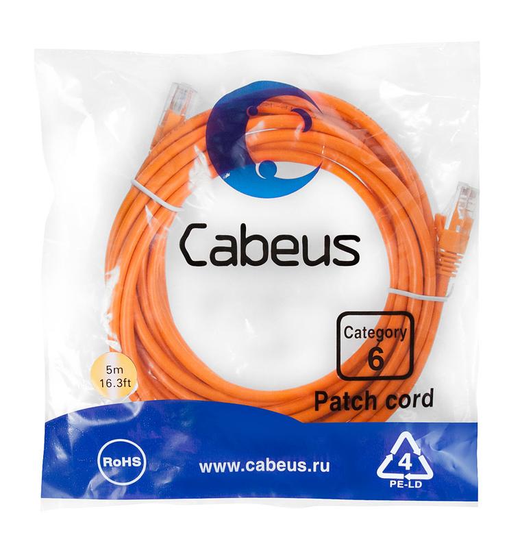 патч-корд u/utp кат.6 pc-utp-rj45-cat.6-5m-or 2xrj45/8p8c неэкранир. pvc 5м оранж. cabeus 8702c от BTSprom.by