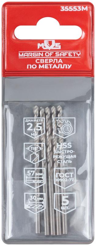  Сверло по металлу HSS угол заточки 118град. 2.5х57мм (уп.5шт) MOS 35553М фото в каталоге от BTSprom.by