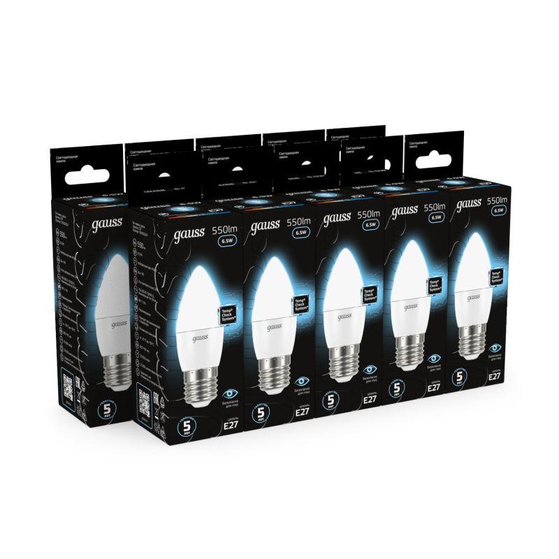 Лампа светодиодная Black 6.5Вт свеча 4100К нейтр. бел. E27 550лм GAUSS 103102207 фото в каталоге от BTSprom.by