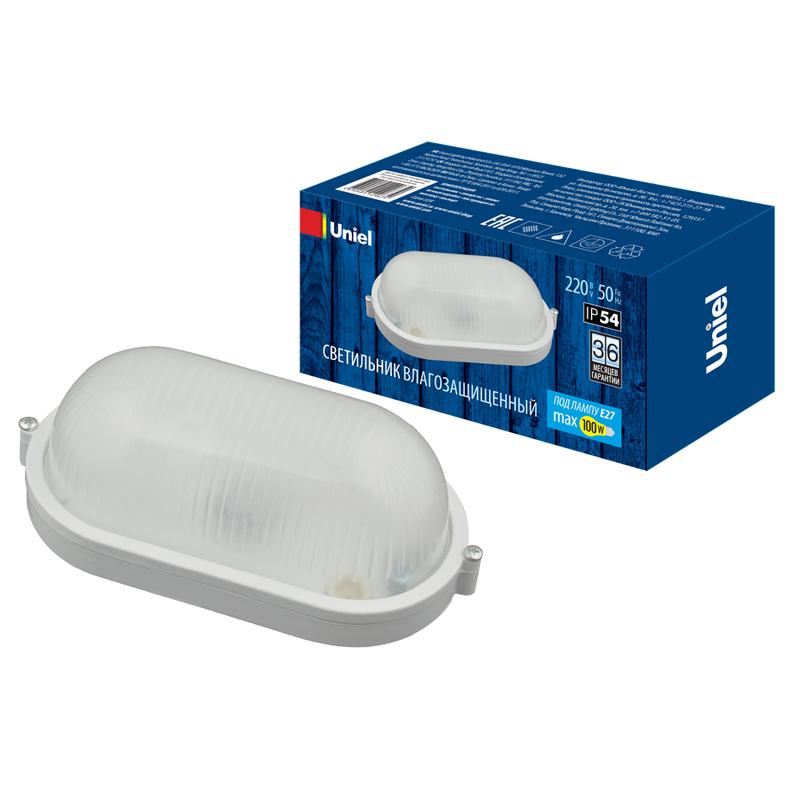 светильник uwl-o01 100w/e27 ip54 white овал 100вт e27 ip54 промышленный накладной влагозащ. рассеив. призма под лампу e27 uniel ul-00006773 от BTSprom.by