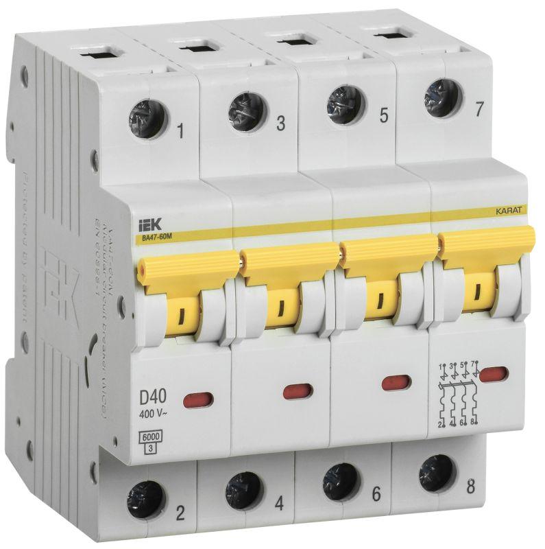 выключатель автоматический модульный 4п d 40а 6ка ва47-60m karat iek mva31-4-040-d от BTSprom.by