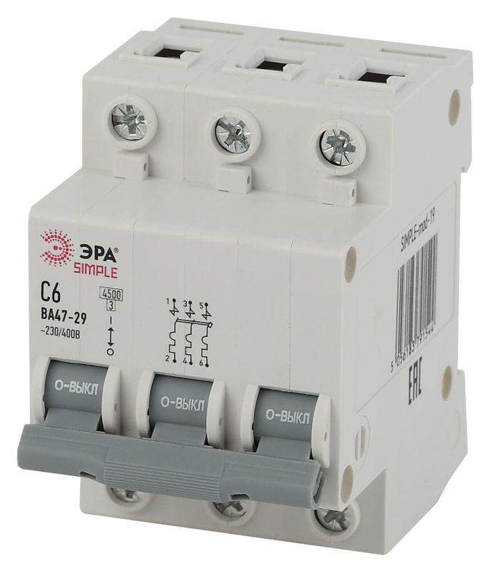 выключатель автоматический модульный 3п c 6а 4.5ка ва 47-29 simple-mod-19 эра б0039236 от BTSprom.by