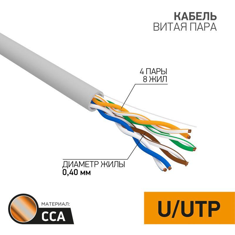 кабель витая пара u/utp кат.5 4х2х26awg омедненный алюм. сер. (уп.305м) light proconnect 01-0048-3 от BTSprom.by