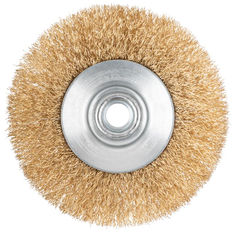  Корщетка-колесо с наклоном гайка М14 стальная волнистая латунированная проволока 115мм КУРС 39022 фото в каталоге от BTSprom.by