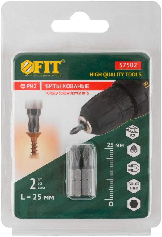  Набор бит кованые сталь S2 односторонние 25мм PH2 профи блистер (уп.2шт) FIT 57502 фото в каталоге от BTSprom.by