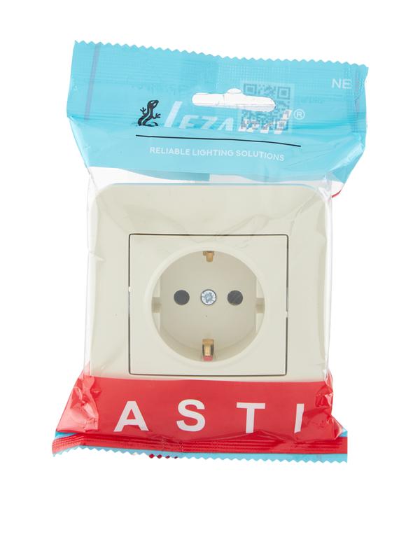 Розетка 1-м СП ASTI 16А IP20 с заземл. защ. шторки термопласт в сборе крем. LEZARD 7081-0303-124B фото в каталоге от BTSprom.by