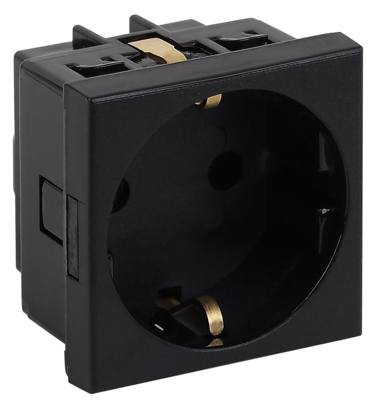 розетка модульная с заземл. и шторками 45х45мм черн. ruvinil адл 13-900-ч от BTSprom.by