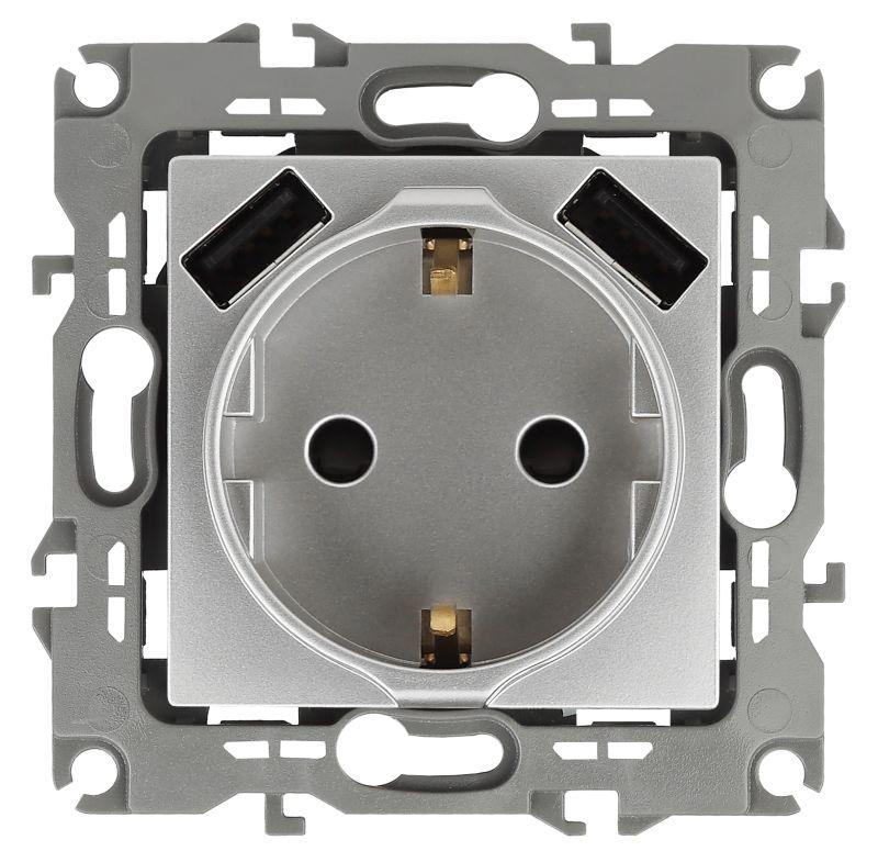 розетка 16а 250в 2p+e с 2хusb 5в-3а защ. шторки эра12 алюм. 12-4109-03 эра б0047842 от BTSprom.by