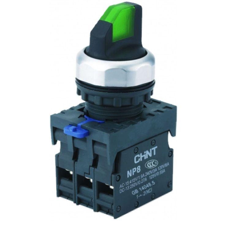 переключатель с подсветкой np8-10xd/213 2 полож. фикс. ac110-230в(led) 1но+1нз ip65 (r) зел. chint 667569 от BTSprom.by
