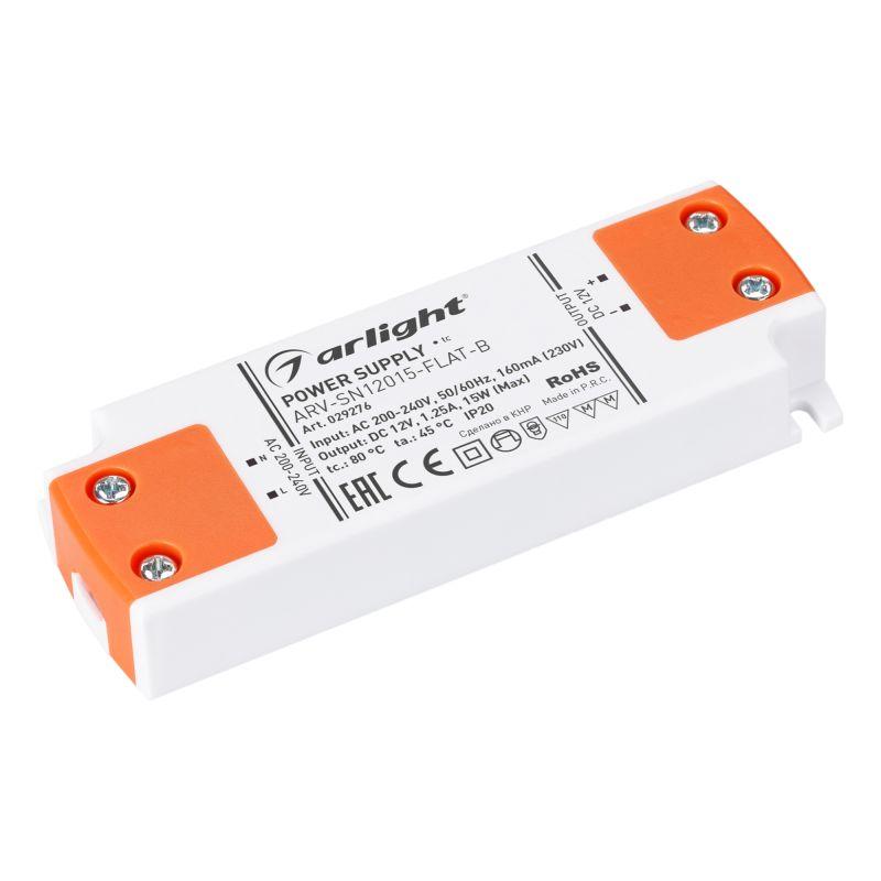 блок питания arv-sn12015-flat-b 12в 1.25а 15вт ip20 пластик 3 года arlight 029276 от BTSprom.by