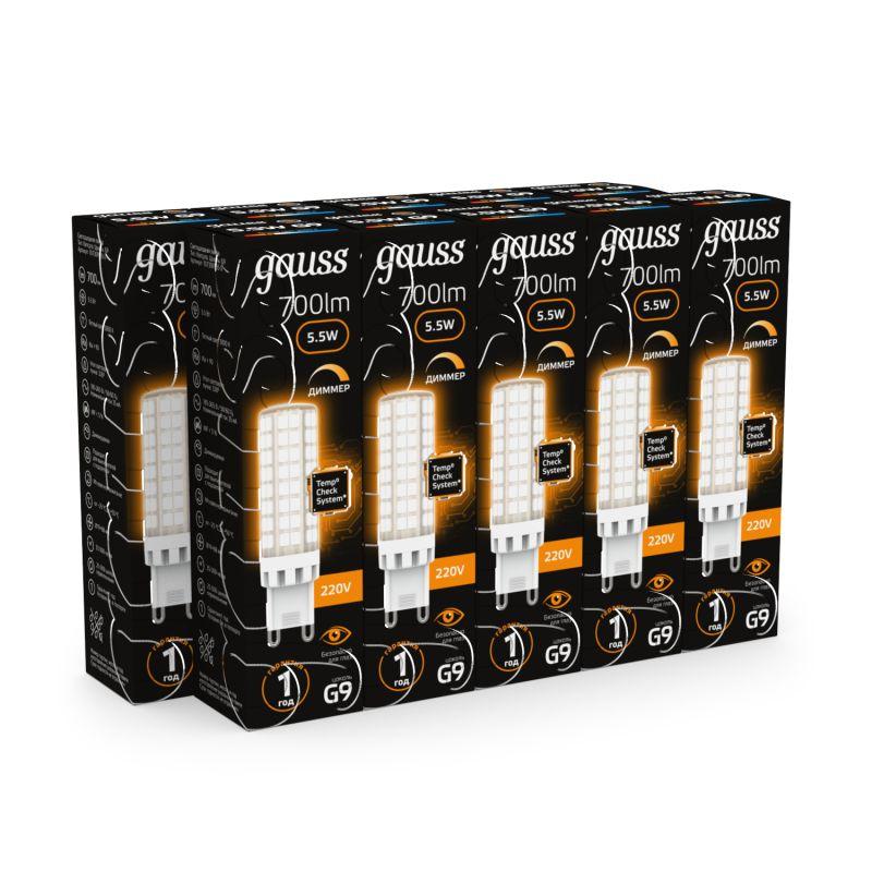 Лампа светодиодная Black 5.5Вт капсульная 3000К тепл. бел. G9 550лм керамика диммир. GAUSS 107309155-D фото в каталоге от BTSprom.by