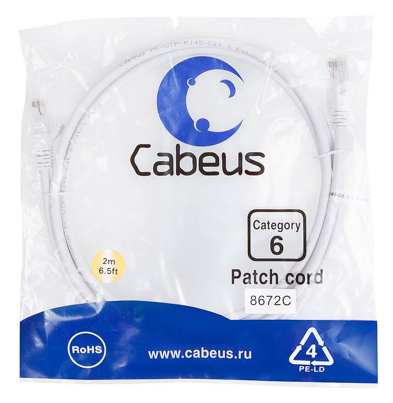 патч-корд u/utp кат.6 pc-utp-rj45-cat.6-2m-wh 2xrj45/8p8c неэкранир. pvc 2м бел. cabeus 8672c от BTSprom.by