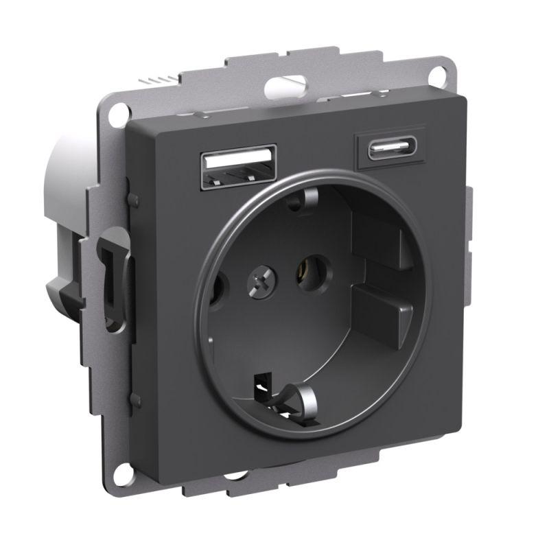 розетка atlasdesign 16а с 2-мя заряд. устройствами usb тип a+c 5в/2.4а/3.0а 2х5в/1.5а механизм базальт se atn001432 от BTSprom.by