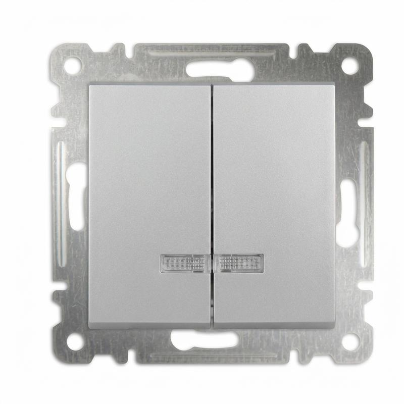 выключатель 2-кл. сп karea 10а ip20 с подсветкой механизм серебр. makel 57065023 от BTSprom.by