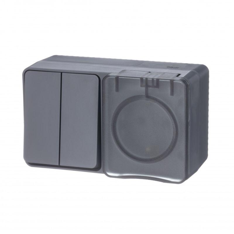 блок оп atlasdesign profi ip54 (розетка 1-м 16а заземл. защ. шторки + 2-кл. выключатель 10а) антрацит se atn544074 от BTSprom.by