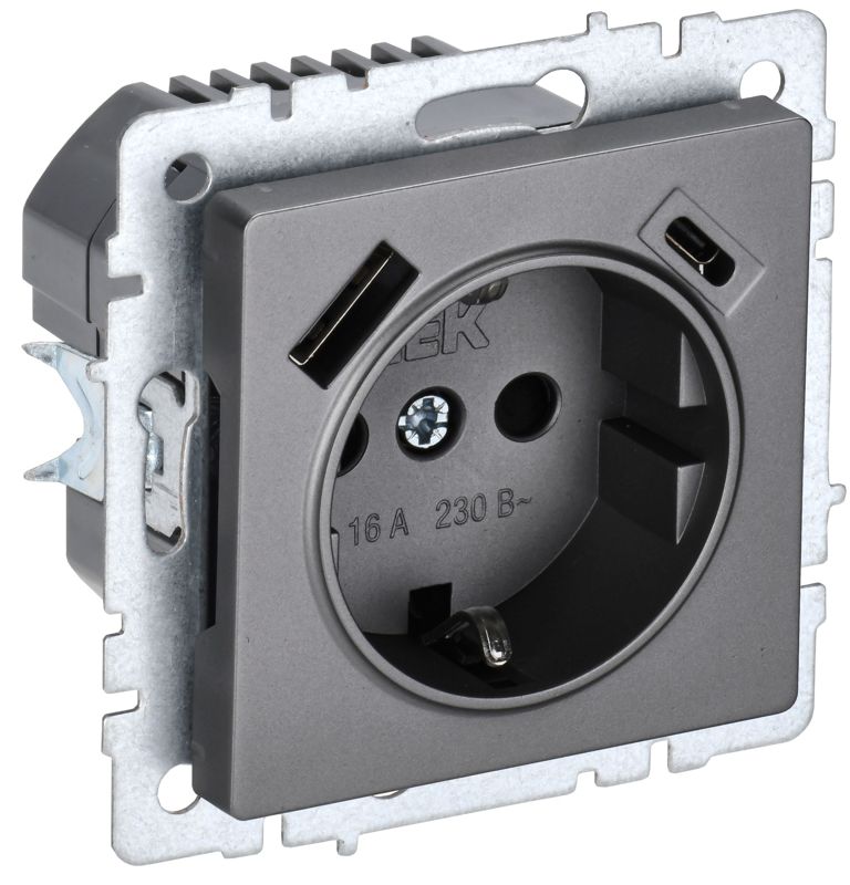 розетка brite рюш11-1-брс 16а с usb a+c 18вт с заземл. защ. шторки механизм сталь iek br-r14-16-u22-018-k46 от BTSprom.by