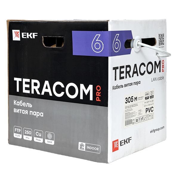  Кабель витая пара F/UTP кат.6 4 пары 23 AWG solid PVC сер. (уп.305м) TERACOM PRO EKF TRP-6FTP-04PVC-GY-IN3 фото в каталоге от BTSprom.by