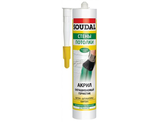 герметик акриловый окрашиваемый "soudal" стены потолки белый 280 мл. 105877 от BTSprom.by