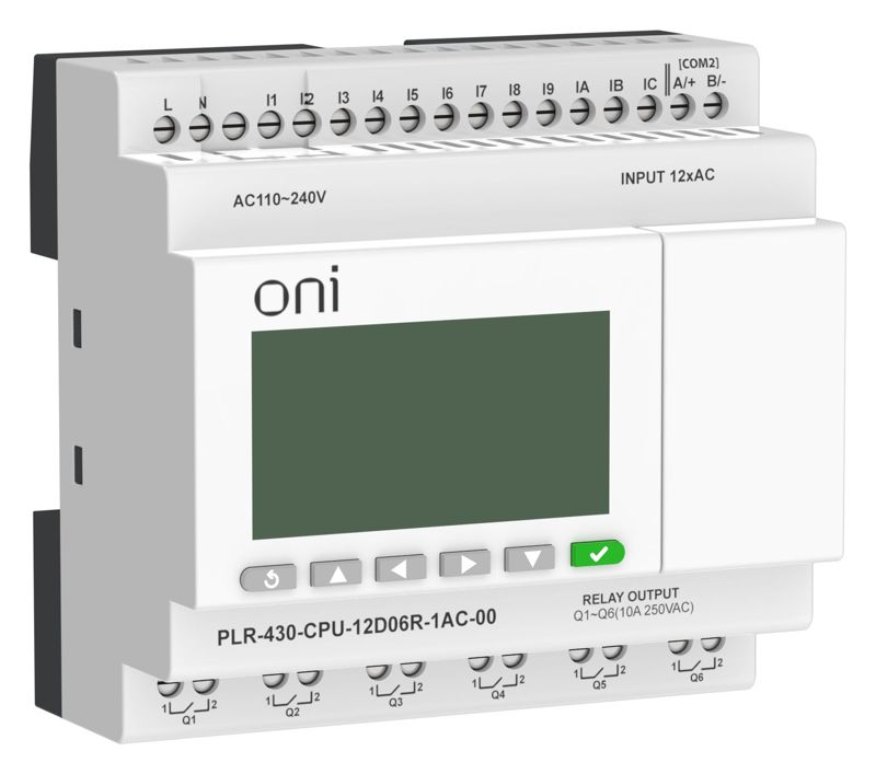  Модуль ЦПУ ПЛК 430 12 DI 6 RO 220В AC с экраном ONI PLR-430-CPU-12D06R-1AC-00 фото в каталоге от BTSprom.by