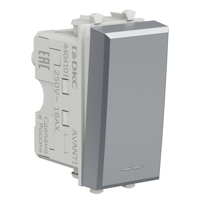  Выключатель модульный 1-кл. 1мод. Avanti "Закаленная сталь" 16А сер. DKC 4404101 фото в каталоге от BTSprom.by