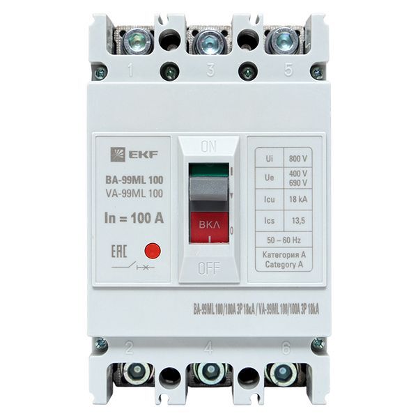 Выключатель автоматический 3п 100/100А 18кА ВА-99МL Basic EKF mccb99-100-100mi фото в каталоге от BTSprom.by