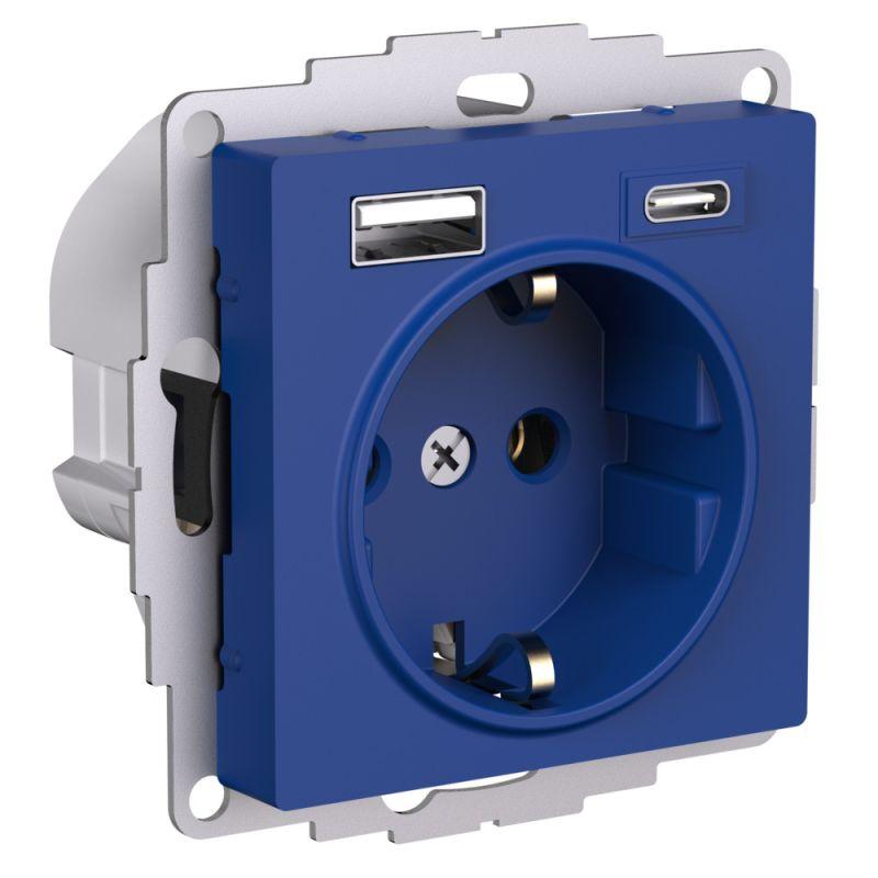 розетка atlasdesign 16а с 2-мя заряд. устройствами usb тип a+c 5в/2.4а/3.0а 2х5в/1.5а механизм аквамарин se atn001132 от BTSprom.by