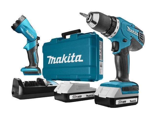 аккум. дрель-шуруповерт makita df 457 dwle в чем. + фонарь (18.0 в, 2 акк., 1.5 а/ч li-ion, 2 скор., 42 нм, шурупы до 10 мм) от BTSprom.by