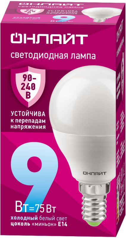 лампа светодиодная 90 422 oll-g45-9-230-6.5k-e14-fr (pro 90-240в) онлайт 90422 от BTSprom.by