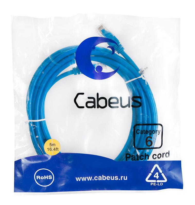 патч-корд u/utp кат.6 pc-utp-rj45-cat.6-5m-bl 2xrj45/8p8c неэкранир. pvc 5м син. cabeus 8681c от BTSprom.by