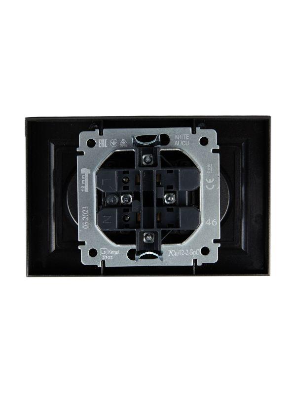  Розетка 2-м СП BRITE РСш12-2-БрС 10А в сборе без заземл. защ. шторки сталь IEK BR-R23-10-K46-F фото в каталоге от BTSprom.by